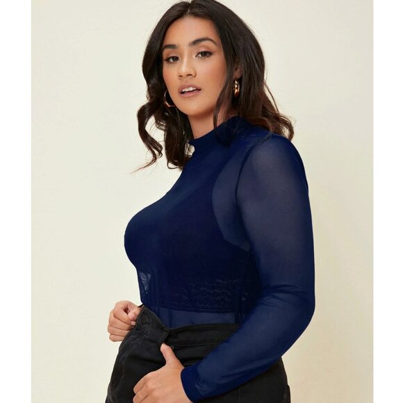 NEW WITHOUT TAGS Blue Mesh Long Sleeve Top 2X - Picture 2 of 6